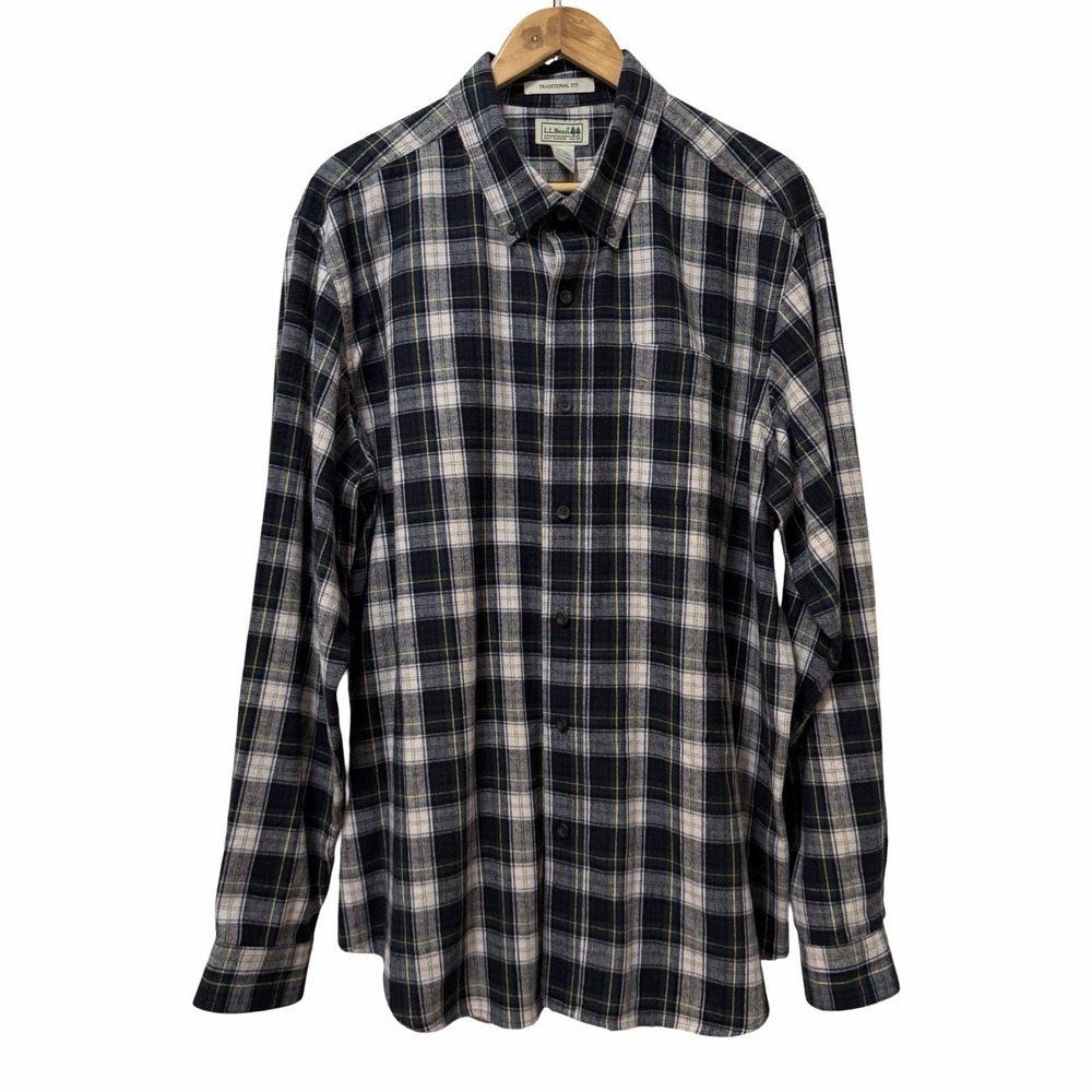 LL Bean Mens Plaid Flannel Button Up Shirt Size XL Green Country Lumberjack Barn